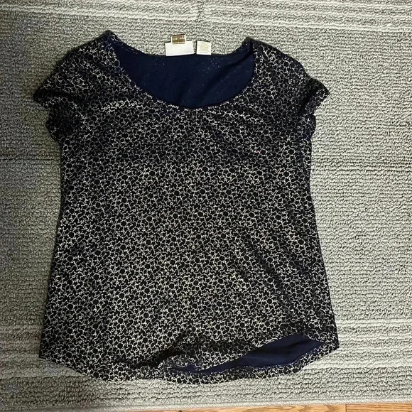 [S] Cynthia Rowley Top  100% Linen Blue Metallic Stars - Picture 5 of 5